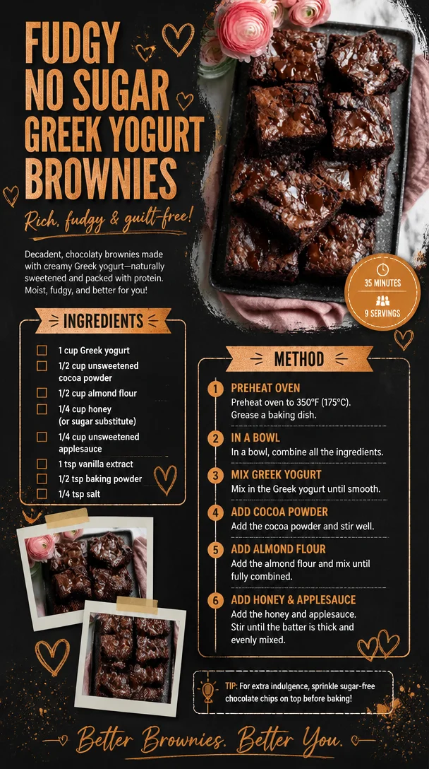 Fudgy No Sugar Greek Yogurt Brownies