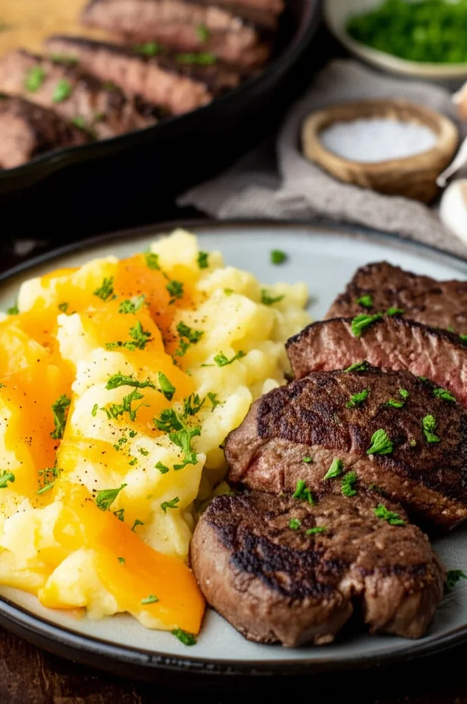 Savory Garlic Butter Steak Bites with Cheesy Smashed Potatoes to Savor