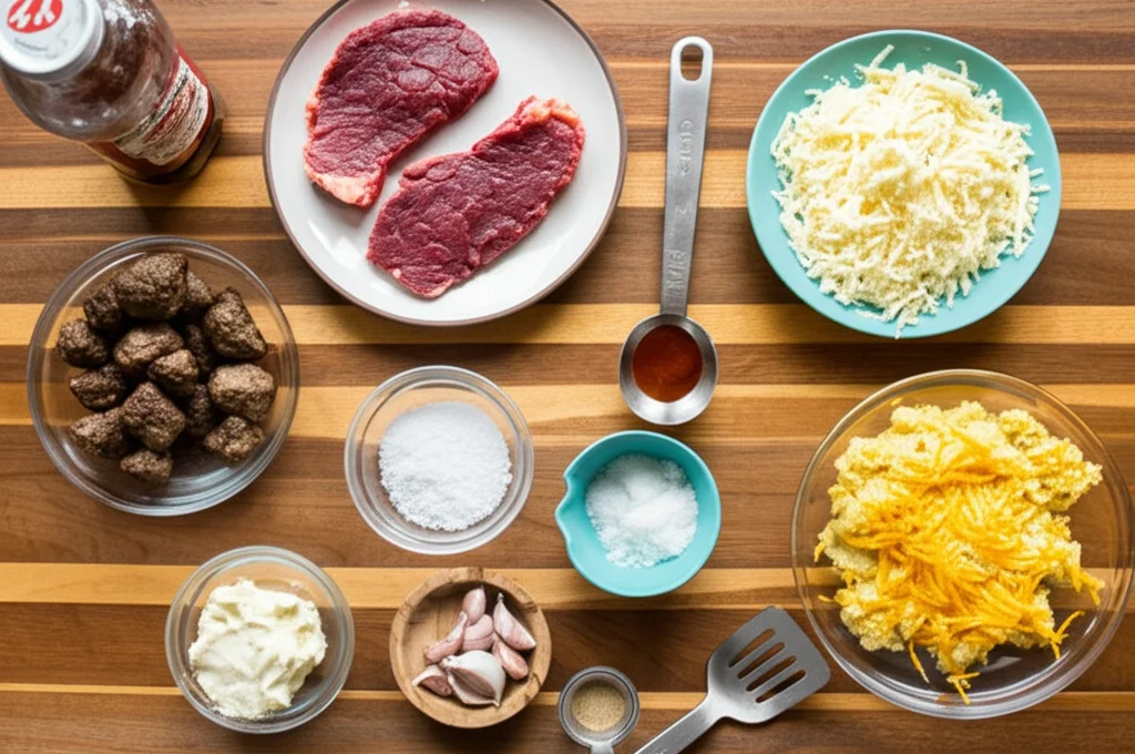Garlic Butter Steak Bites with Cheesy Smashed Potatoes