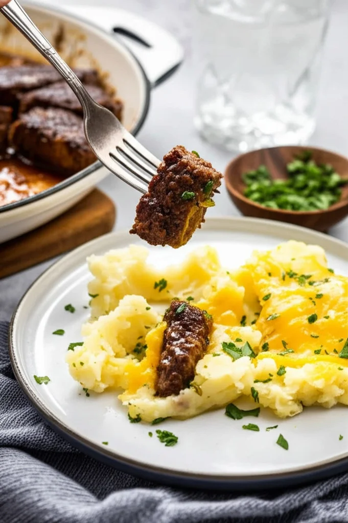 Garlic Butter Steak Bites with Cheesy Smashed Potatoes