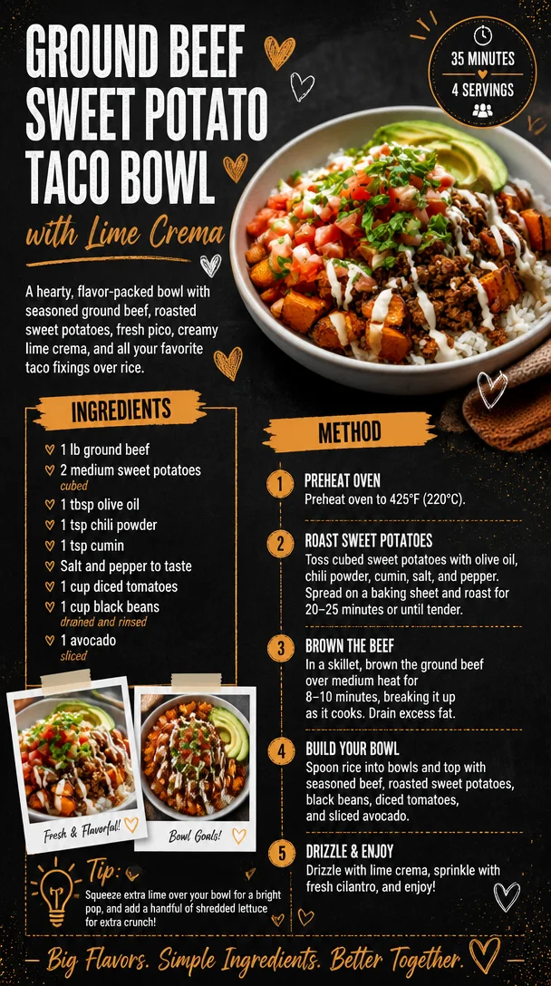 Ground Beef Sweet Potato Taco Bowl with Lime Crema