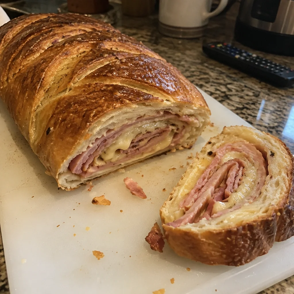 Homemade Italian Stromboli with cheese and pepperoni, sliced and ready to serve