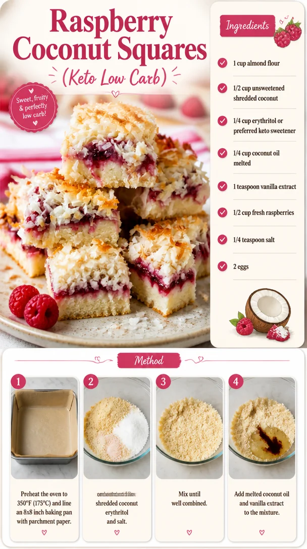 Raspberry Coconut Squares (Keto Low Carb)