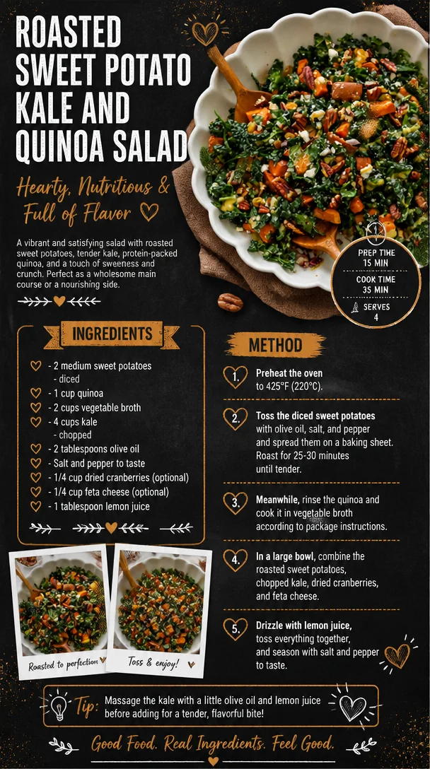 Roasted Sweet Potato Kale and Quinoa Salad