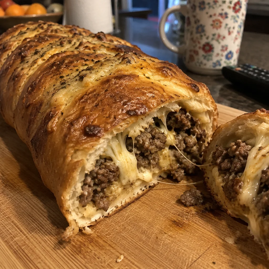 Sausage and cheese stuffed bread baked to perfection